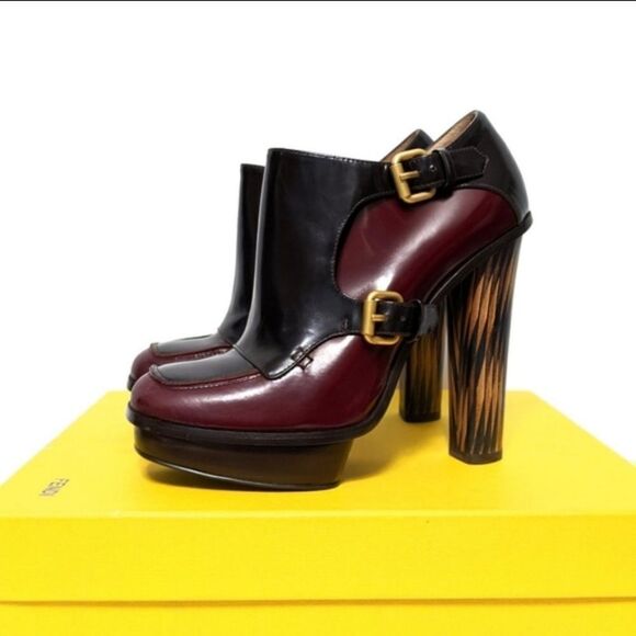 NIB FENDI Platform Monk Strap Leather Ankle Boots 37 - Picture 3 of 10